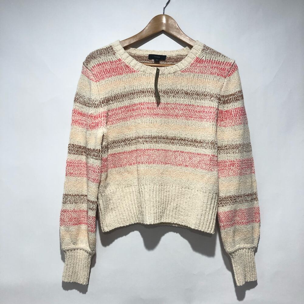 J. Crew Womens Bouclé Crewneck Wide Stripe Sweater Multicolor Size S